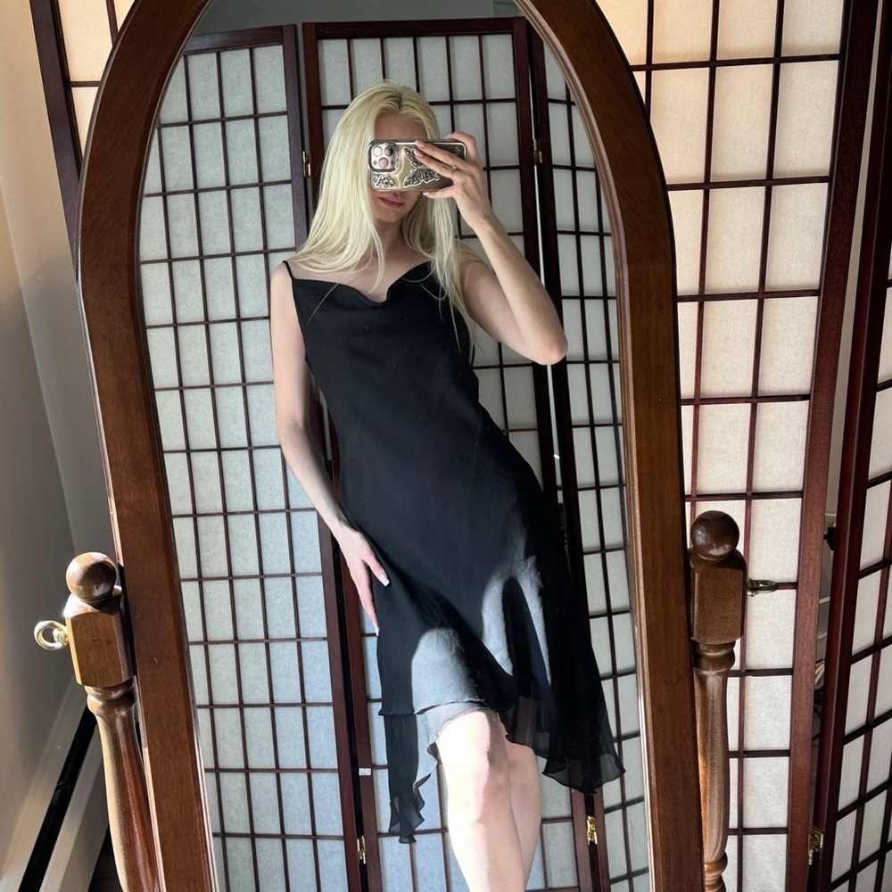 Jessica Black Asymmetrical Slip Dress